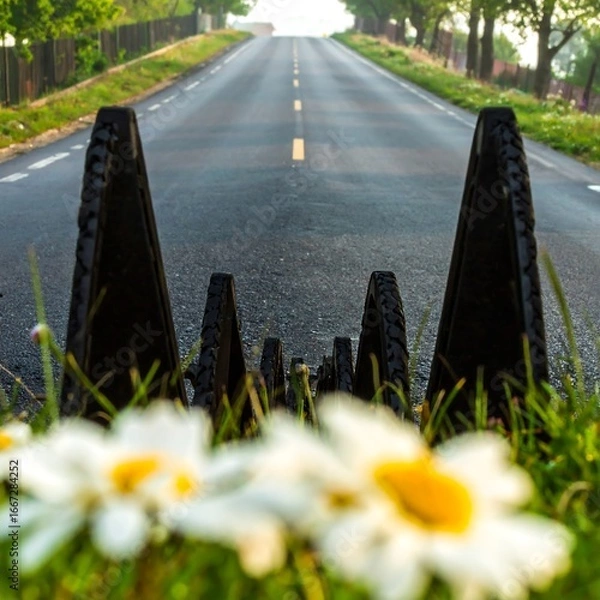 Obraz Empty road, flowers