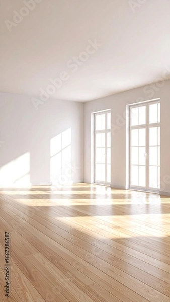 Obraz Empty room with sunlight streaming through windows