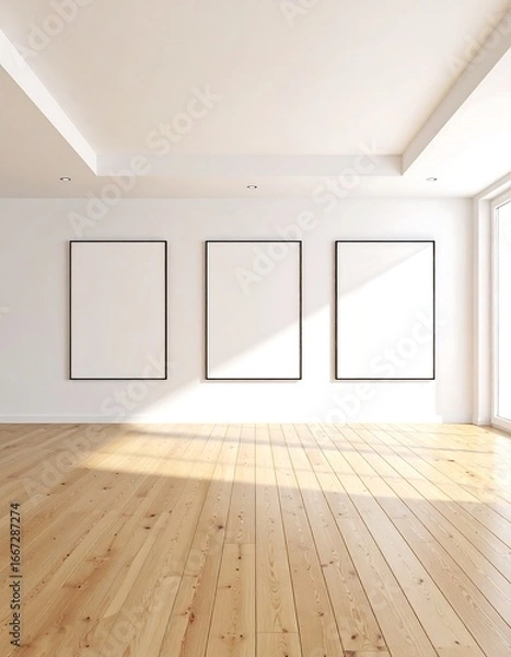 Obraz Empty room with three blank frames
