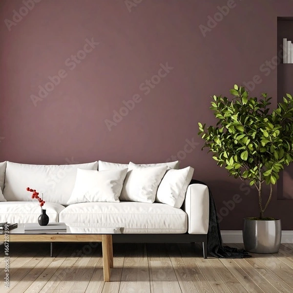 Obraz Empty room with white couch and plant