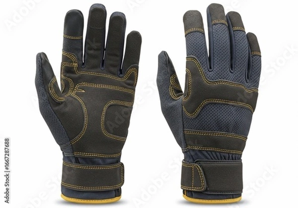 Obraz Durable Work Gloves with Yellow Stitching Detail