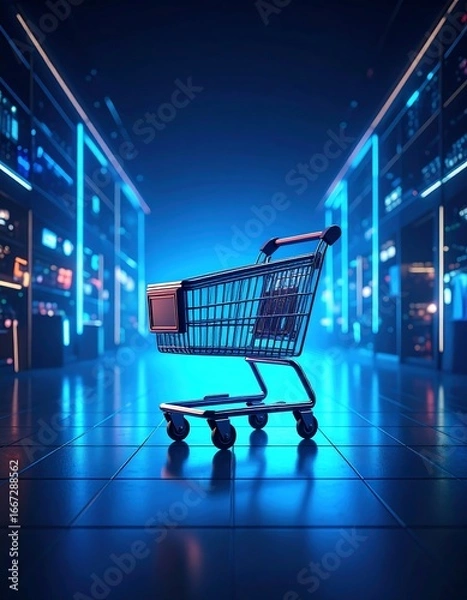 Obraz Empty shopping cart in futuristic store
