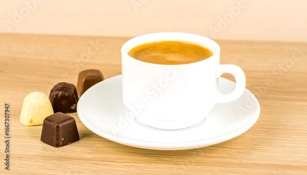 Obraz Espresso and chocolates on a table