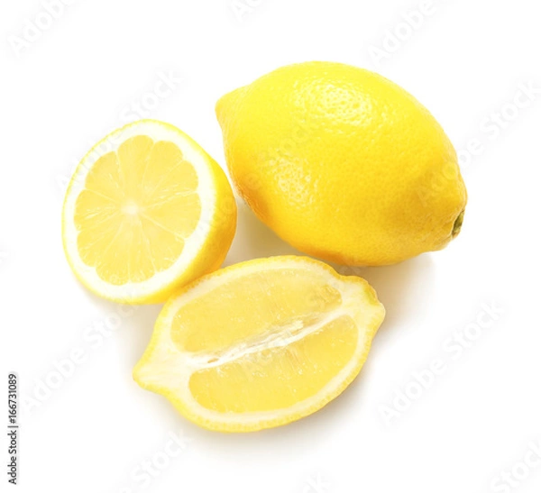 Fototapeta Delicious sliced citrus fruit on white background