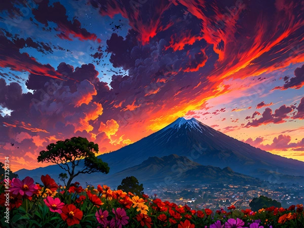 Obraz sunset over the volcano