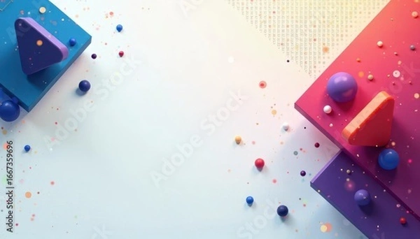 Fototapeta Abstract geometric shapes & tech elements background, aesthetic, tech, development