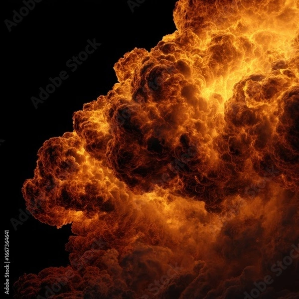 Fototapeta Dramatic Fire Explosion Cloud with Smoke on Black Background – High Resolution Texture
