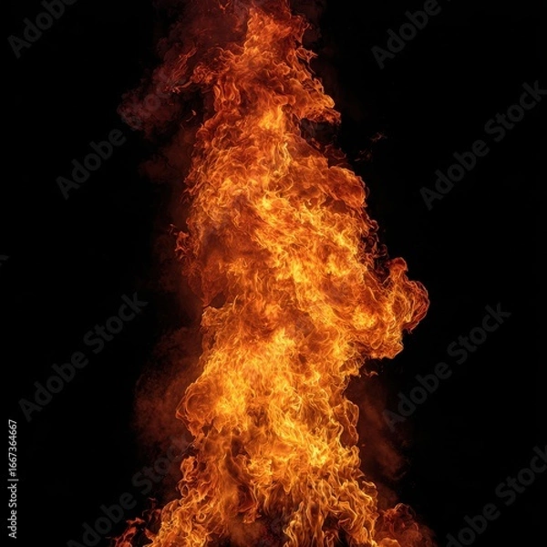 Fototapeta Dramatic Fire Explosion Cloud with Smoke on Black Background – High Resolution Texture