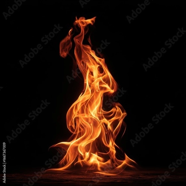 Fototapeta Vertical Flame Isolated on Black Background – Realistic Fire Element