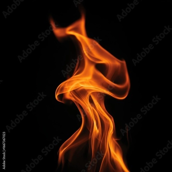 Fototapeta Vertical Flame Isolated on Black Background – Realistic Fire Element