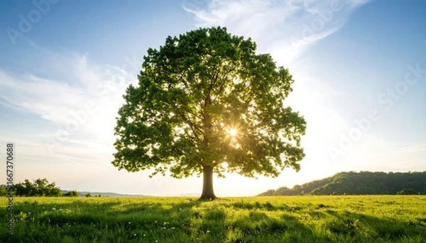 Fototapeta Majestic tree in a field at sunset