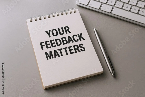 Fototapeta Feedback Concept with Notepad on Desk, Demonstrating the Importance of Customer Opinions for Business