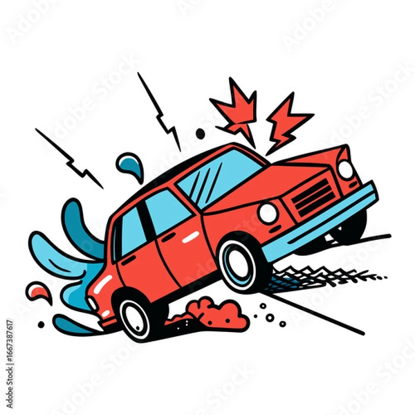 Obraz fire car crash vector illustration