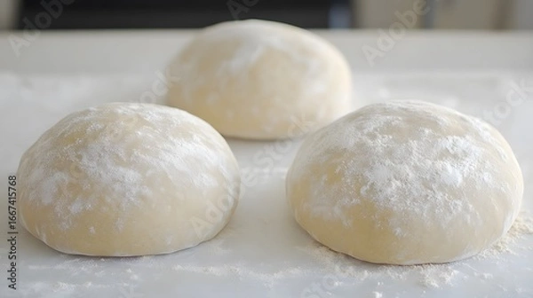 Fototapeta Three Dough Balls Ready for Baking Bread Making