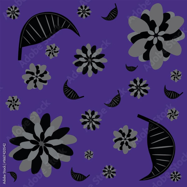 Obraz Floral pattern on a deep purple background. Rich and dramatic, great for fashion, wallpapers, and bold packaging.