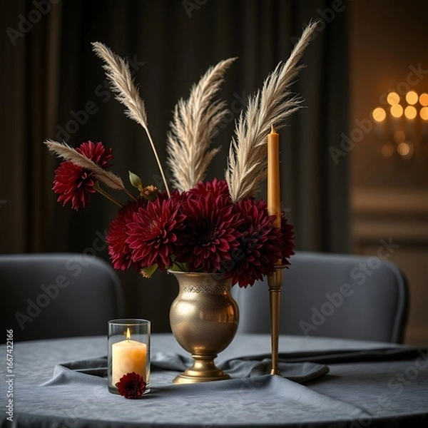 Obraz Luxury Event Centerpiece - Elegant Vase of Red Flowers