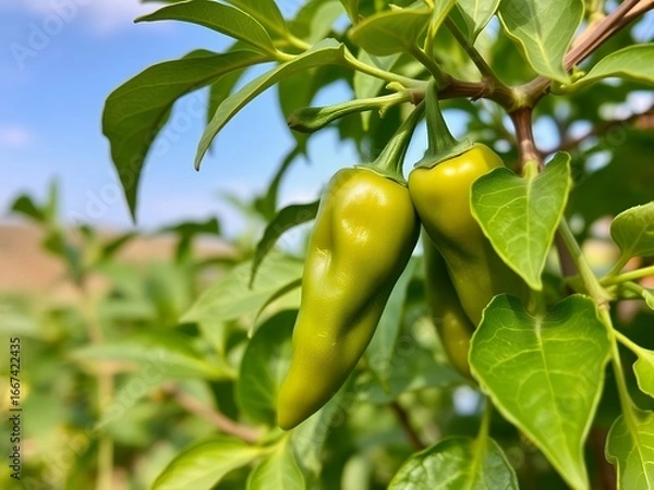 Obraz Sunlit Green Peppers in Field