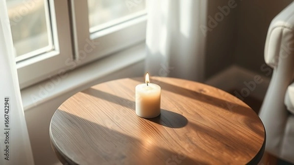 Obraz Serene Candle in Sunlight on Round Table