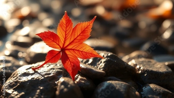 Obraz Vivid Autumn Leaf Amidst Rocks