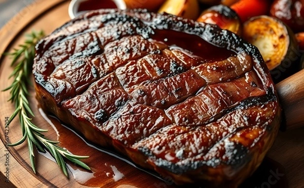 Obraz Sizzling Steak on Cutting Board