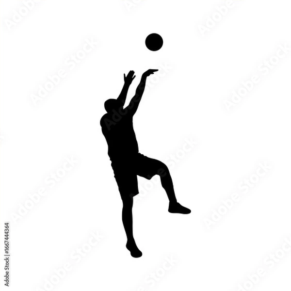 Fototapeta Black silhouette artwork of a basketball player performing a slam dunk, ideal for apparel, poster, or sports branding.