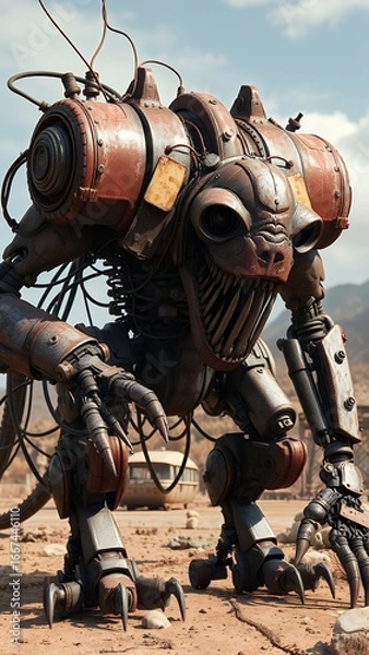 Fototapeta Robotic Soldier against a Desert Backdrop