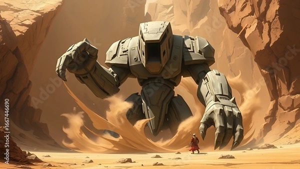 Fototapeta Robot Exploration in a Desert Landscape