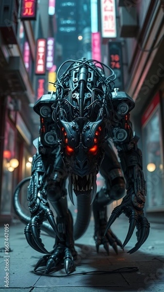 Fototapeta Robot Dinosaur in a Chinatown Alley