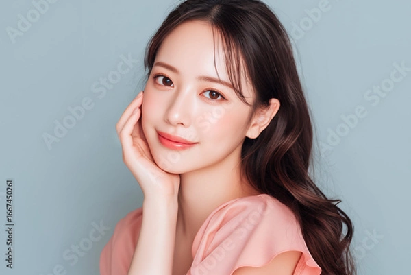 Fototapeta ピンクのかわいらしい洋服を着たアジア人女性