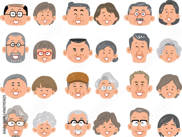 Obraz 24種類のシニア夫婦の表情 笑顔