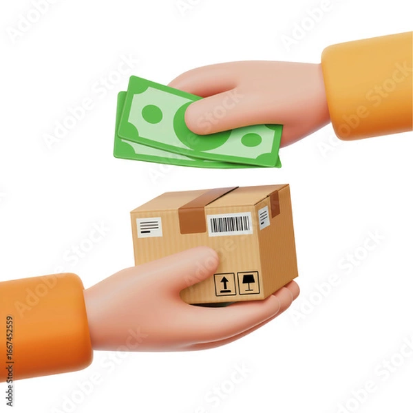 Obraz Cash On Delivery Concept with 3D Hands Exchanging Money and Package