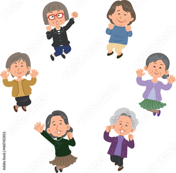 Obraz 輪になってジャンプするシニアの女性