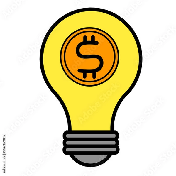 Fototapeta Yellow Light Bulb with Orange Dollar Coin Inside for Idea Economy