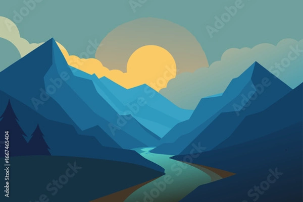 Obraz Mountain Valley Glowing with Misty Sun Rays