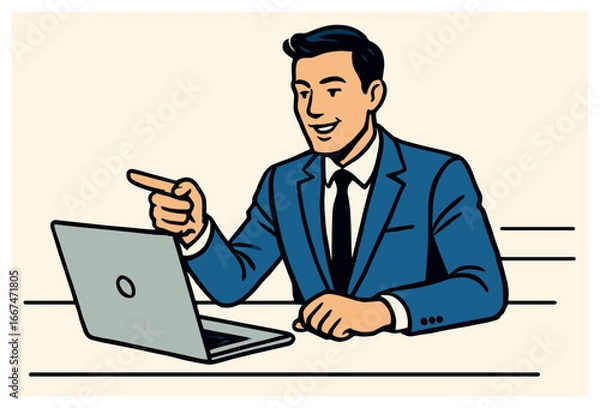 Fototapeta Business communication vector: confident individual in virtual meeting for remote work and team collaboration
