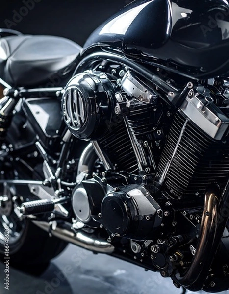 Fototapeta Black Motorcycle Engine Closeup Studio Shot
