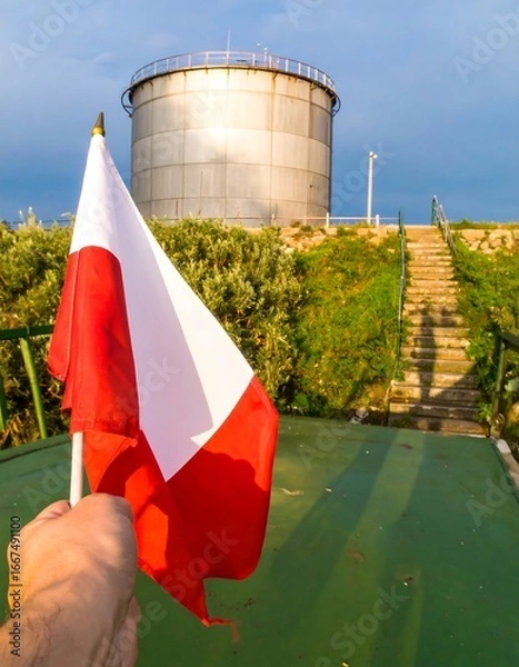 Obraz Flag near large tank