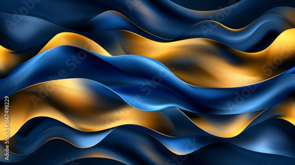 Fototapeta Abstract luxury background with flowing metallic golden and black waves, smooth elegant curves, glossy texture, futuristic premium design