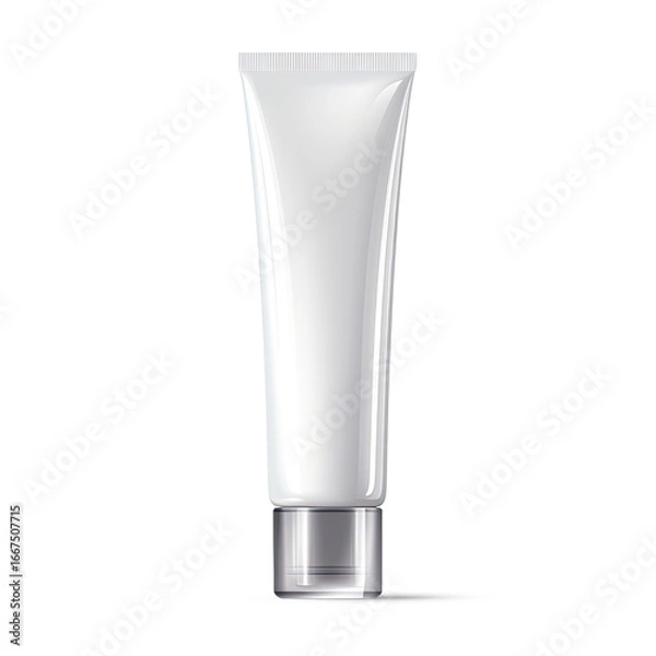 Obraz A white tube of toothpaste with a silver cap and a transparent background