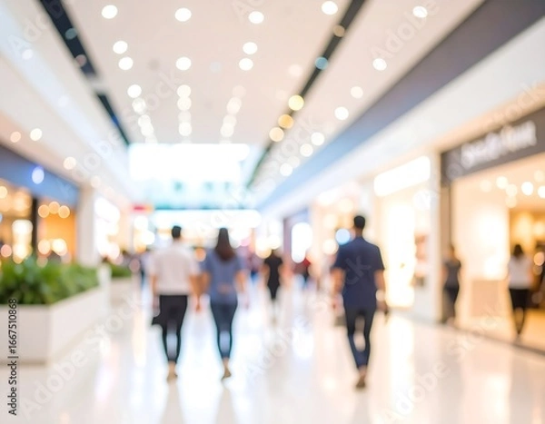 Fototapeta Blurred view of shoppers in a mall (1)
