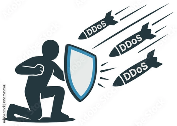 Fototapeta Cyber defense vector: protecting against ddos attacks with innovative security shield