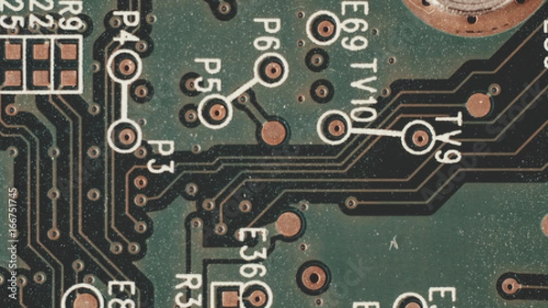 Fototapeta PC microcircuits. Macro computer electronics background texture with no people top view. 