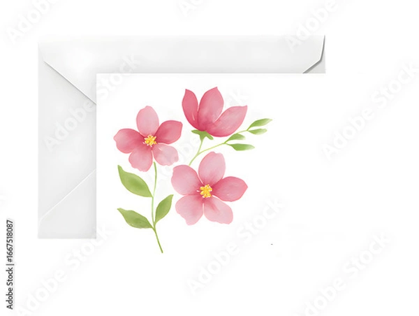 Fototapeta Elegant floral card with envelope for weddings, birthdays, and special occasions