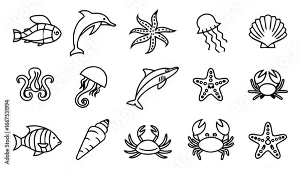 Fototapeta Set of hand drawn illustrations of wild animals including lion, tiger, elephant, giraffe, zebra, deer, bear, wolf, fox, rhino, hippo, monkey, and eagle in detailed vintage sketch style vector artwork.