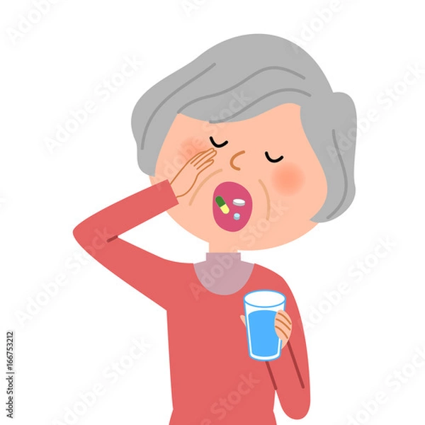 Fototapeta 薬を飲むシニア女性