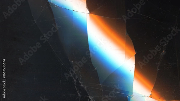 Fototapeta Cracked screen. Glitch glow flare. Fiction damaged scratch defocused black background copy space. Distressed display gradient light distortion.