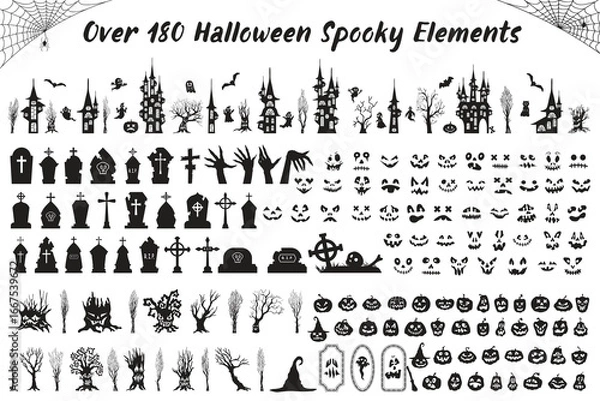 Fototapeta Halloween Bundle. Over 180 Spooky Elements. Silhouette Set collection for Halloween.