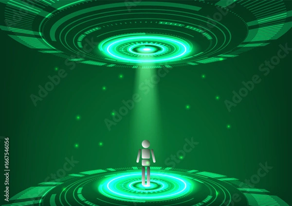 Obraz Human under light ray from tech wheel, technology background.