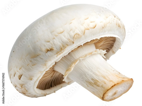 Obraz Single white button mushroom isolated on black background