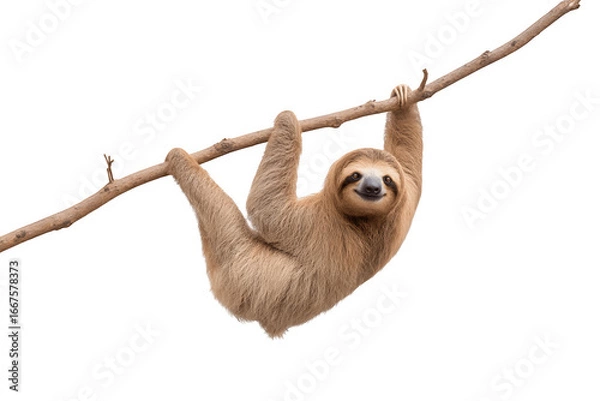 Obraz A sloth hanging upside down from a branch
